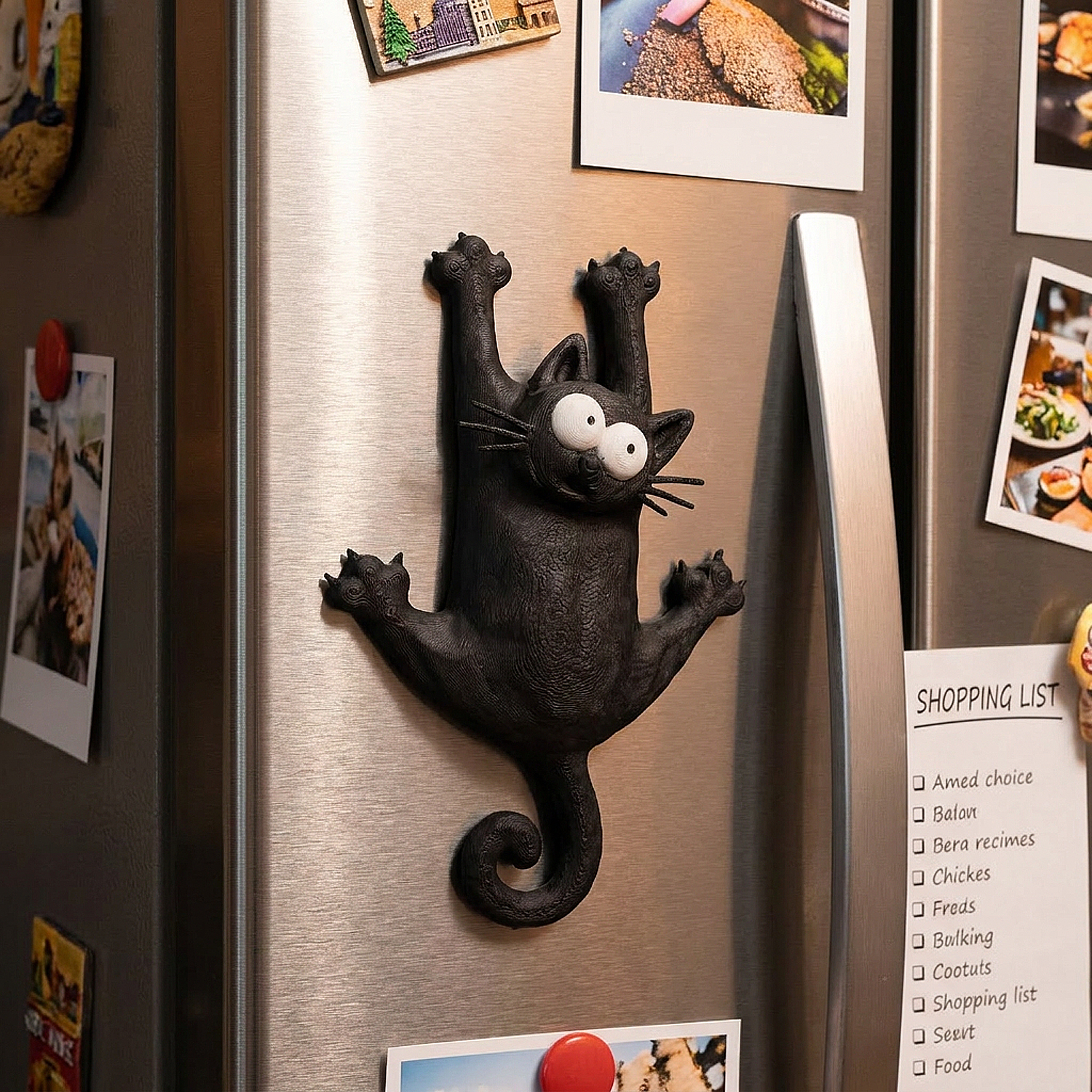 Creatieve & schattige magnetische koelkastmagneet met kat — "Blijf hangen, koelkastkat"