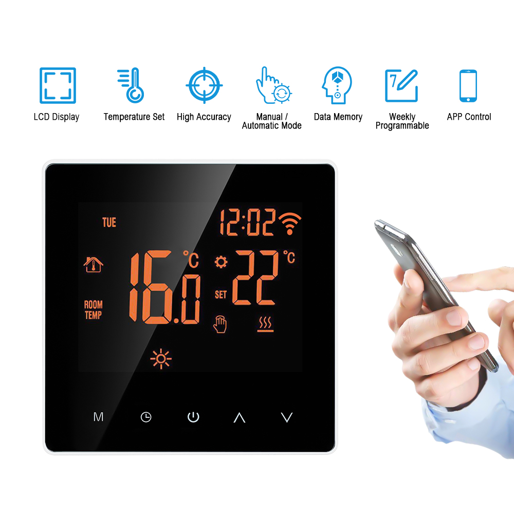 Wi-fi smart termostat digital temperaturregulator tuya app kontrol lcd berøringsskærm uge programmerbar opvarmningstermostat