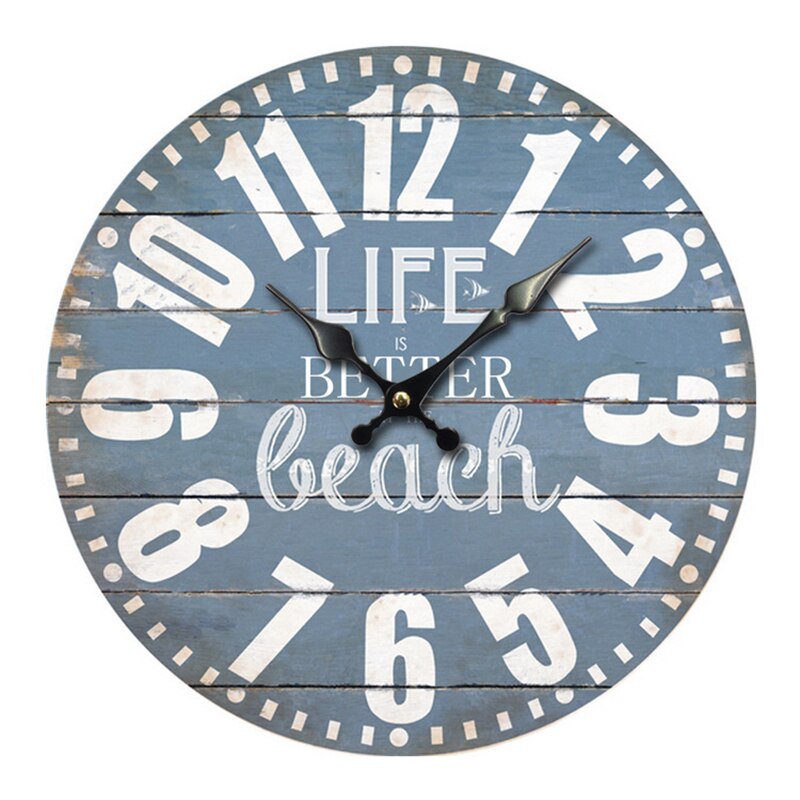 Reloj de pared de madera con de océano para el hogar, accesorio de pulsera de cuarzo resistente al agua con mecanismo de relojería, rústico Vintage grande y silencioso, 30cm, perfecto para decoración de cocina y dormitorio: 4
