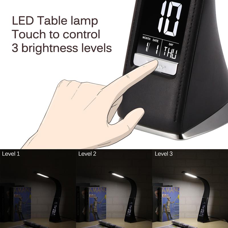 5W LED licht dimmen touch haut textur lesen licht mit wecker schwarz kreative business tisch led lampe tisch lampe
