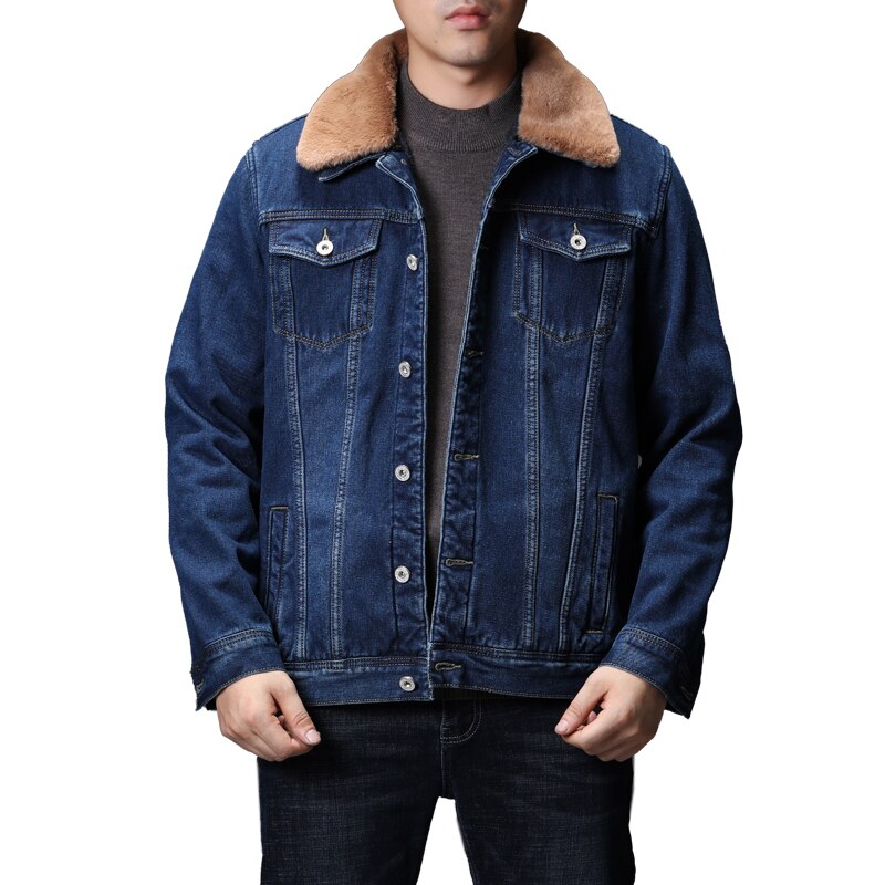 Winter Denim Jackets Men Dark Blue/blue Winter Jean Jackets Outerwear Warm Denim Coats Men Large Size Wool Liner Thicker: dark blue / XXL