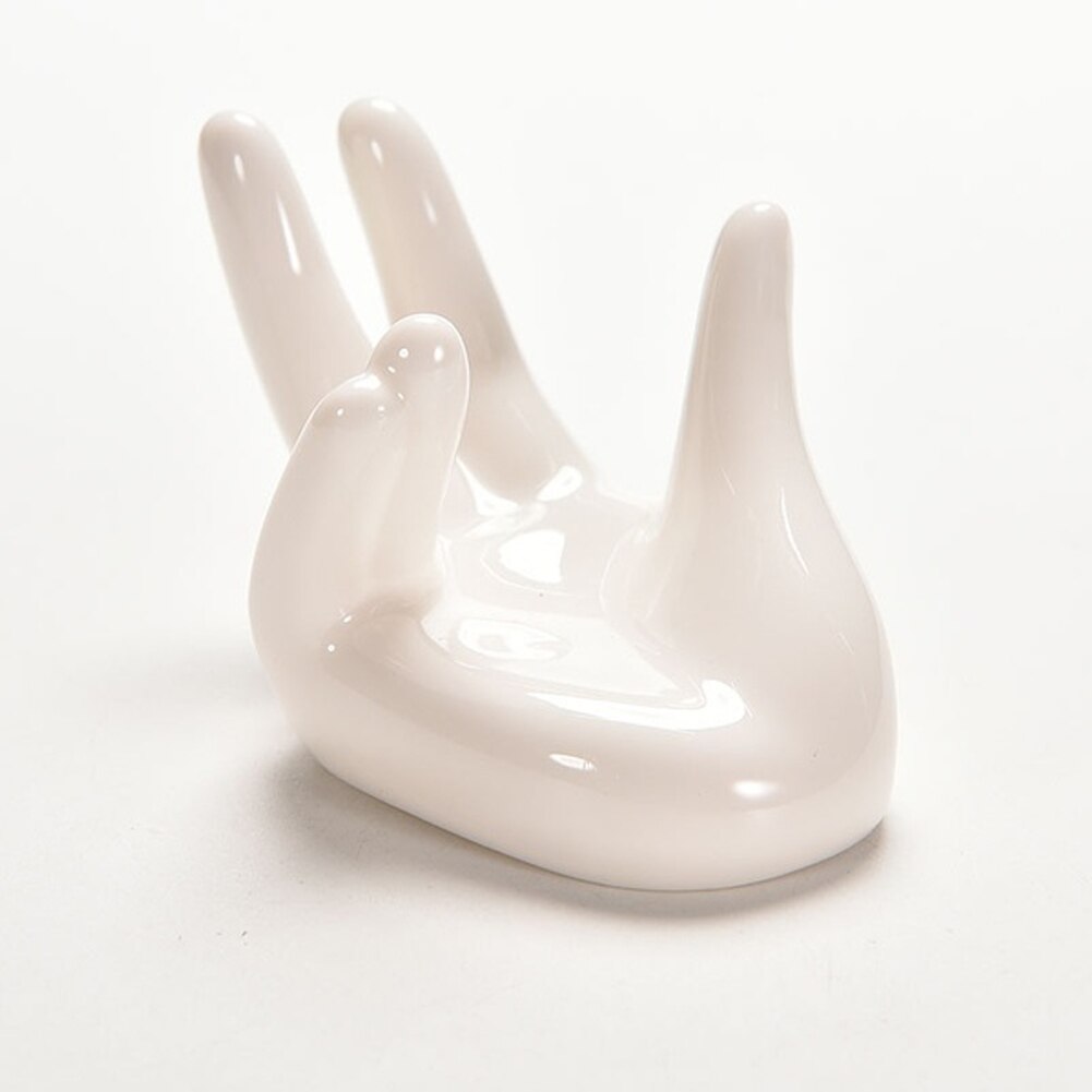 Ocarina White Ceramic Holder, Hand Shape Ceramic Base Flower Planter Holder for Office Home Desk Decor(8 5
