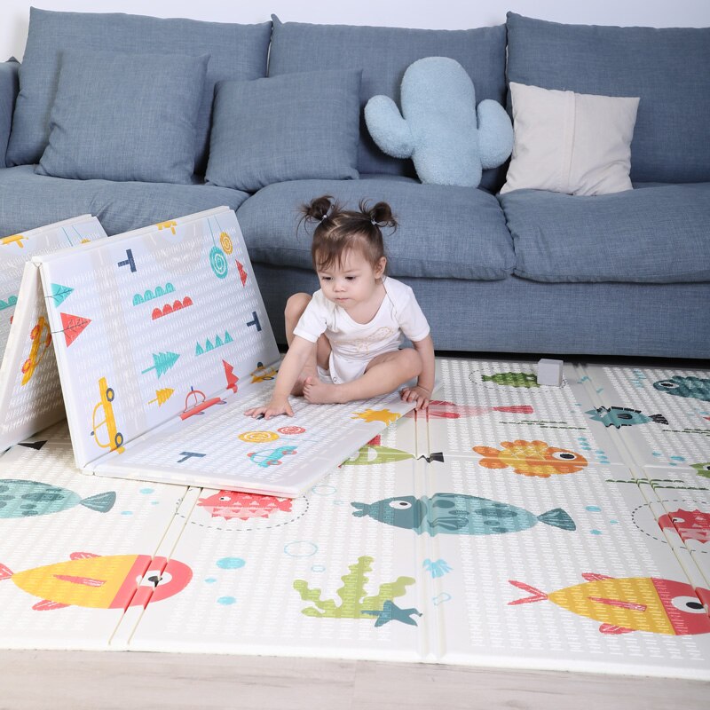 Alfombra de juego Reversible para bebé, estera de gateo de doble cara, plegable, impermeable, portátil, suave