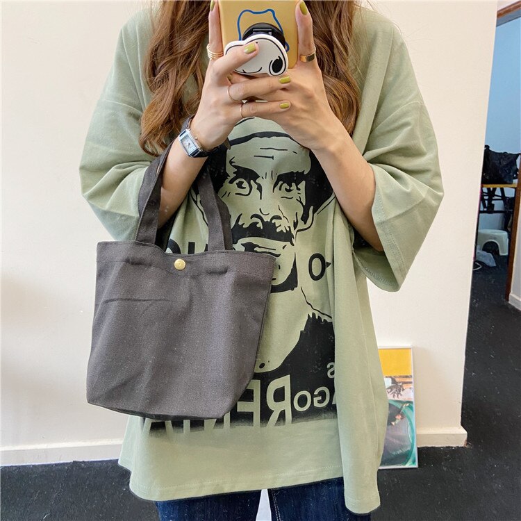 Sacs à provisions en toile mini-portables, simples, petits sacs en tissu pour femmes, couleur unie pure, fourre-tout décontracté, sacs en toile de coton, sac à main: Gris