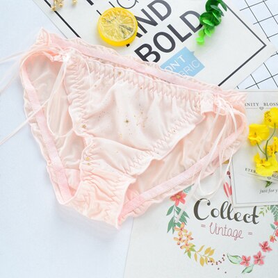 Japanese gold star ribbon decoration in the waist briefs Dalian original single underwear ice silk ladies: light  pink / M