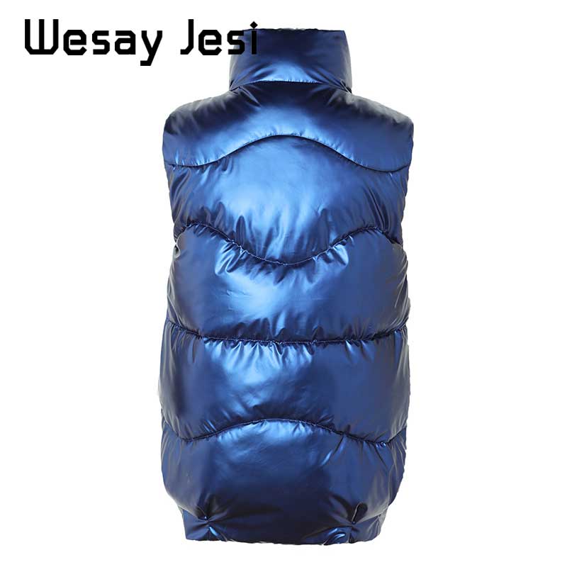 Brillant automne hiver femme gilet manteau décontracté brillant tissu gilet femmes épais imperméable sans manches dame veste grande taille