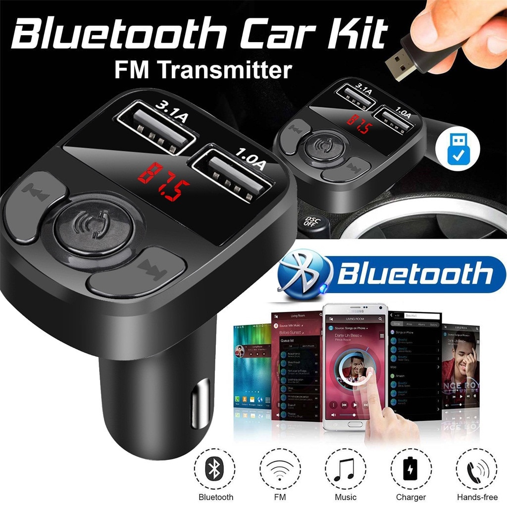 3.1A Autolader Bluetooth Fm-zender Fm MP3 Spelers Modulator Handsfree Dual Usb Charger A27 Voor Telefoon
