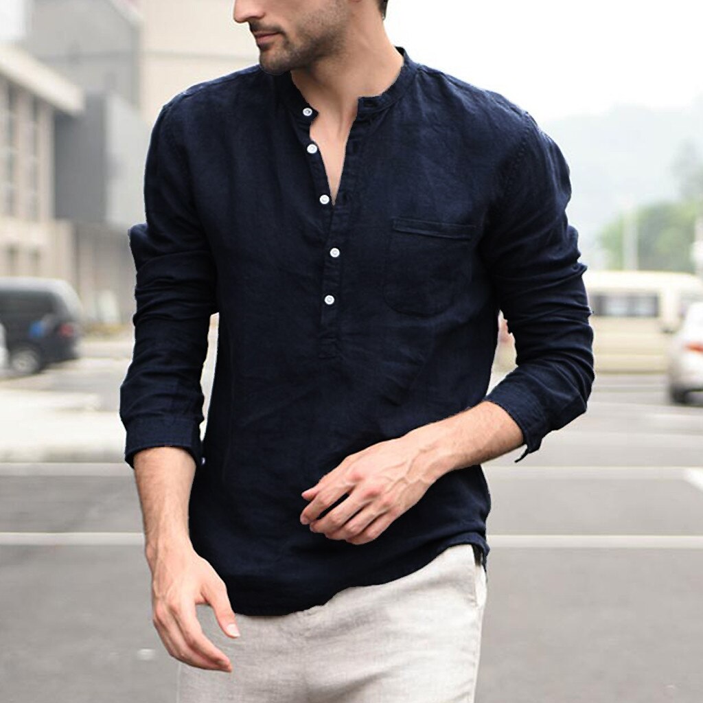 Summer Men's Baggy Cotton Linen Solid Multi-Pocket Short Sleeve Turn-down Collar Shirts hawaiian shirt camisa masculina