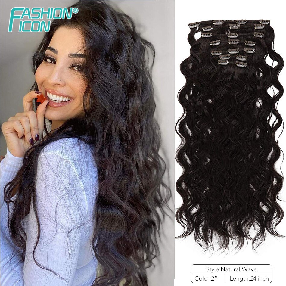 Synthetic Clip in Hair Extension Natural Body Wave With 20Clips 24Inch 140g Four Color High Temperature Fiber By Icon: Dark Brown 2