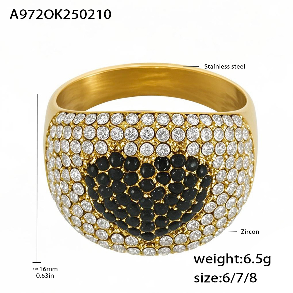 Bague épaisse en acier inoxydable plaqué or pour femmes, en forme de cœur, Zircon coloré, de luxe, pour Couple, bijoux d'été assortis: 8 / green