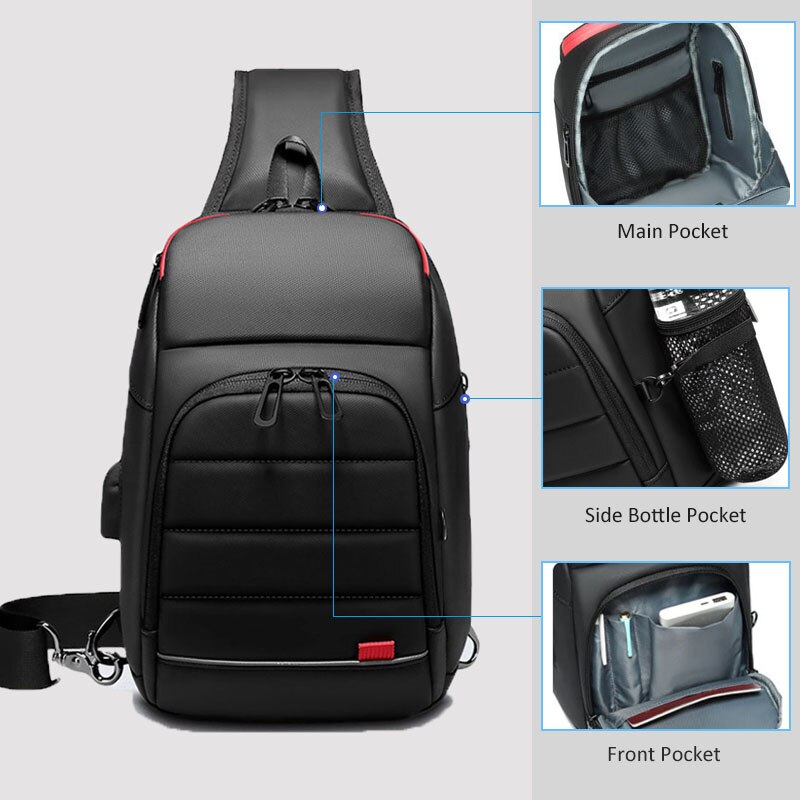 OZUKO Umhängetaschen für Männer Sling Tasche USB Lade Wasser Abweisend Business Casual Reise Messenger Brust Schulter Tasche Männlichen