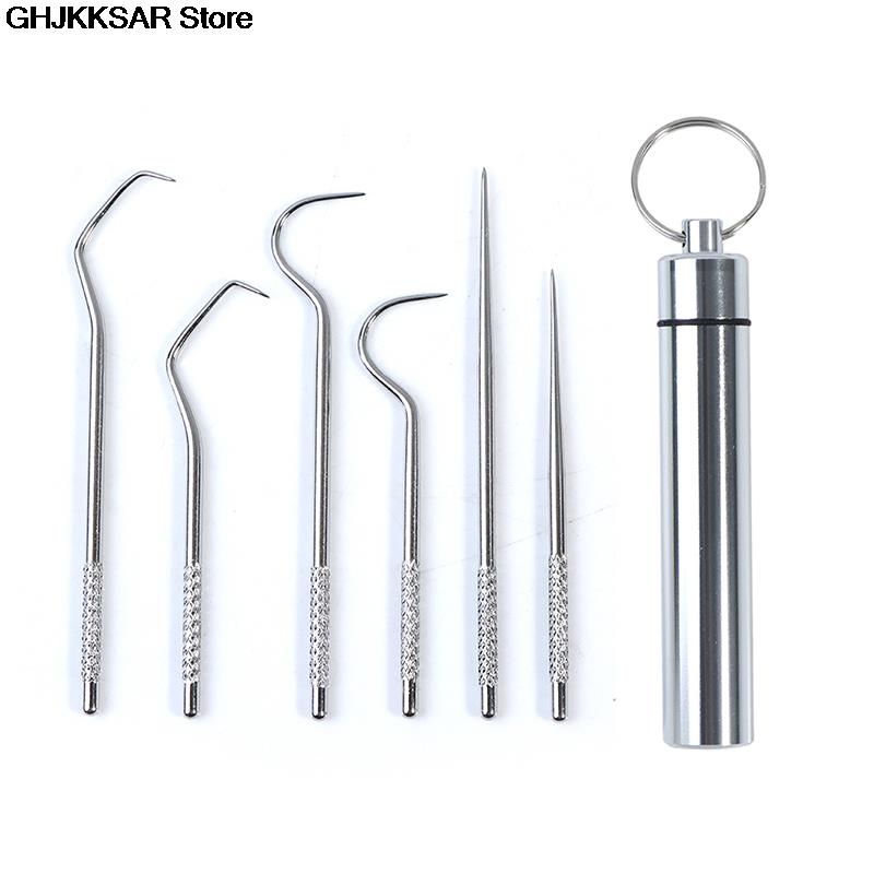 Juego de hilo Dental de Metal de acero inoxidable para limpieza bucal, artefacto portátil colgante, tubo de palillo de dientes, hilo Dental más fuerte,
