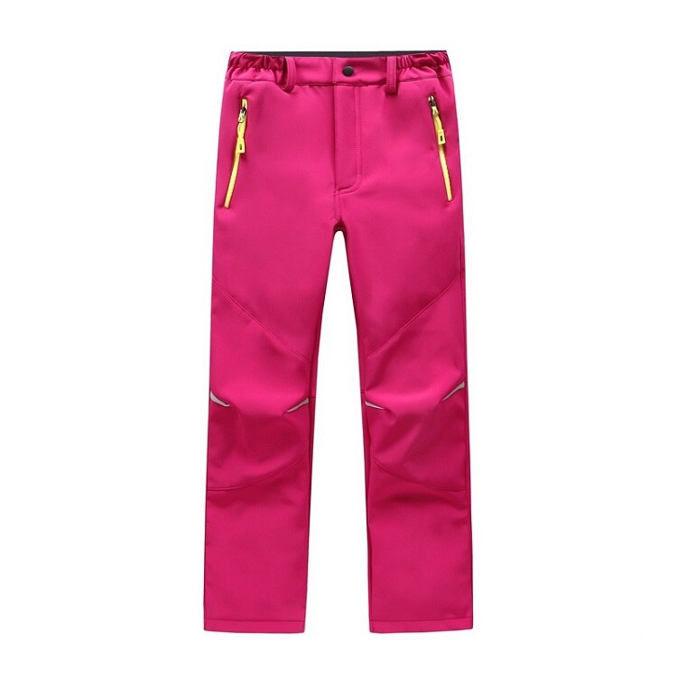 Children Winter Softshell Hiking Pants Thermal Fleece Kids Pants Outdoor Waterproof Camping Trekking Skiing Thousers: Red / XL