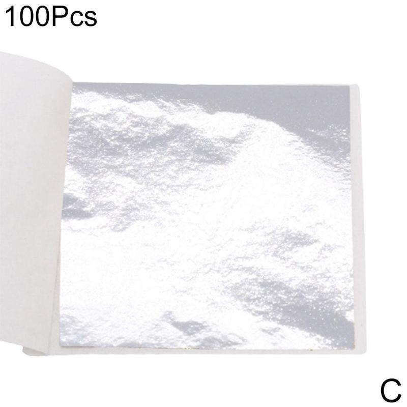 100X Gold/Silver/Copper Foil Double Sided Paper Decoration Paper Gilding DIY Crafts cm Sheets Decor 9*9 Leaf Leaves O9S2: silver
