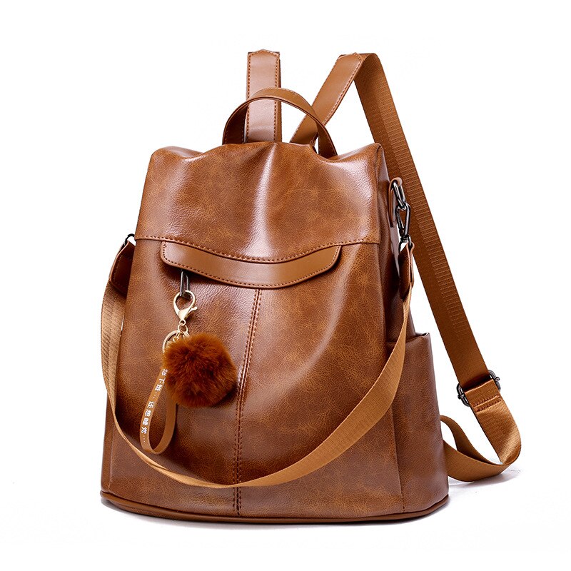 Frauen Rucksack Vintage Öl Wachs PU Leder Bagpack Neue Wasserdichte Anti-diebstahl Damen Freizeit Reise Zurück pack: Brown