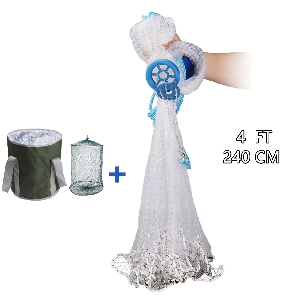 Rete da pesca americana in acqua salata con piombo in zinco e secchio impermeabile 3/4/5/6/7/8/9/10Ft raggio lancio rete da pesca trappola per esche: giallo