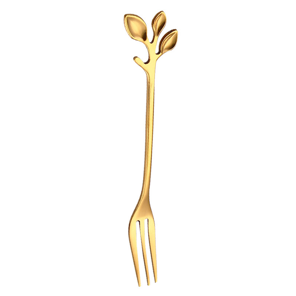 Beautiful Unique Branch Leaves Couple Spoon / Stainless Steel Fork Coffee Tea Stirring Spoon Fine Kitchen Cutlery Set: Gold fork