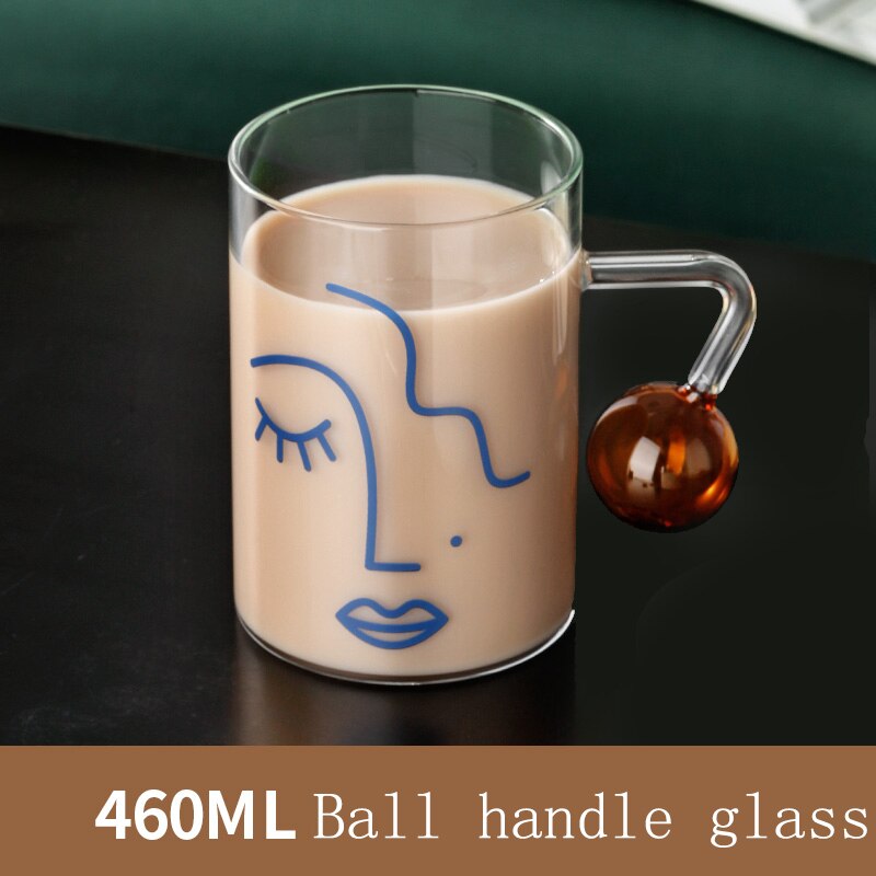 460ml Scale Glass Mug Breakfast Mlik Coffe Cup Household Couple Water Cup Ball Handle Pattern Drinkware Cups: 460ML