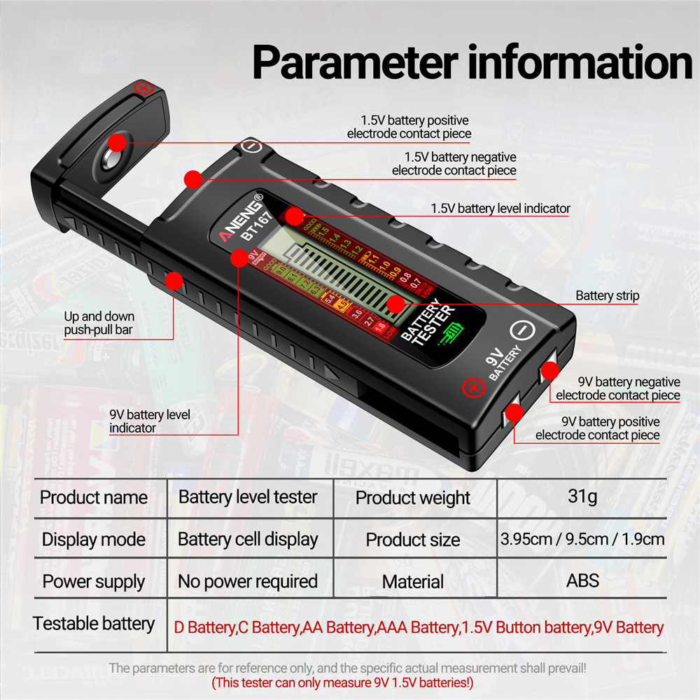 Universele BT167 BT169 Batterij Tester Checker Power Bank Detectoren voor 9V 1.5V AA AAA C D Knoopcel batterijen Checker