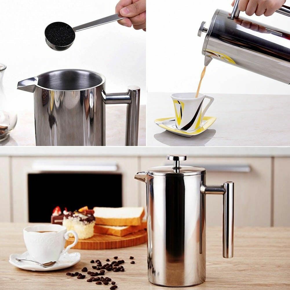 Insulated French Coffee Press Maker Pot 1000ml Double Wall Stainless Steel