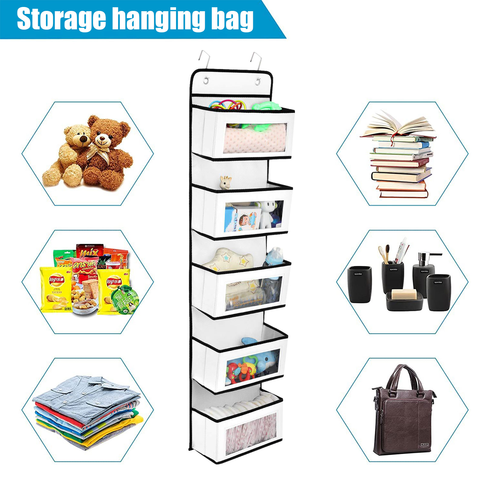 Over Door Hanging Organizer 5 Large Layers Wall Mount Storage Clear Window 2 Metal Hooks Wall Hang Home Storage And Organization