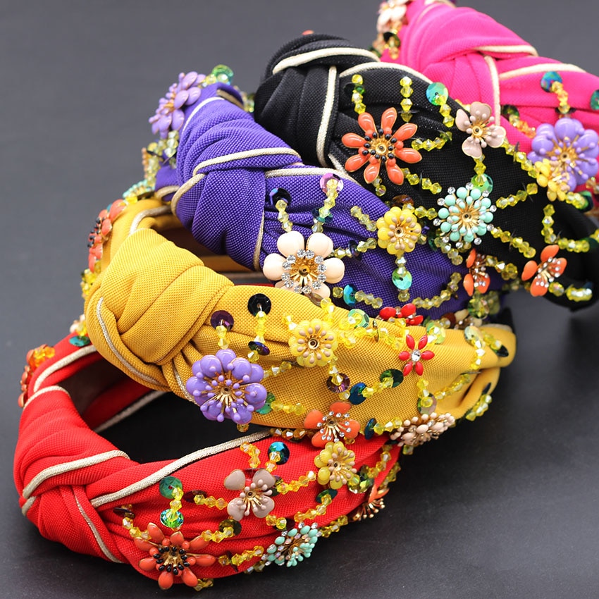 Bohemian flowers wrapped personality dance headband Colorful crystal flower geometric metal versatile headband 865