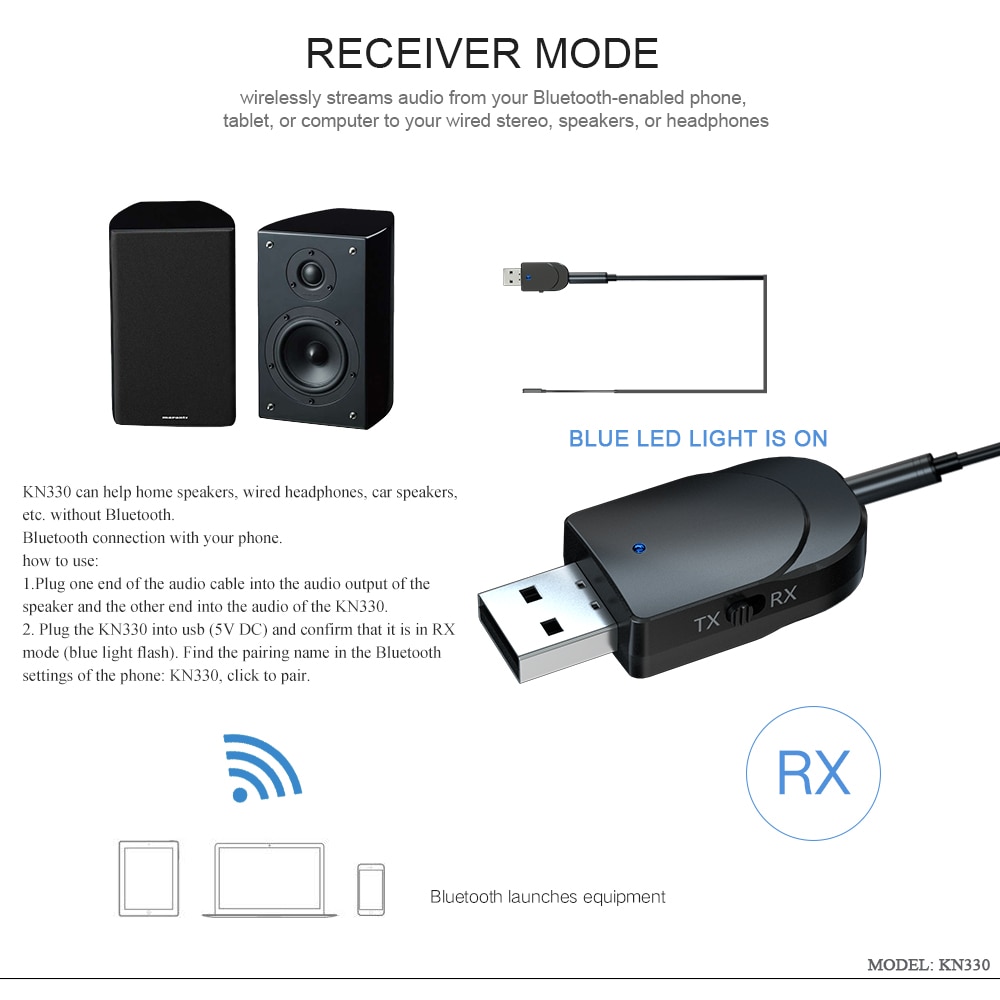 Bluetooth 5.0 sender mottaker mini 3.5mm aux stereo trådløs bluetooth adapter for bil musikk bluetooth sender til tv