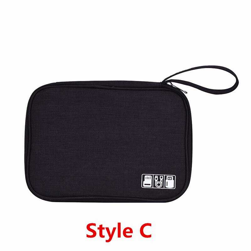 Electronics Organizer Bag - Portable Digital USB Gadget Case - Travel Charger Holder: C-Black