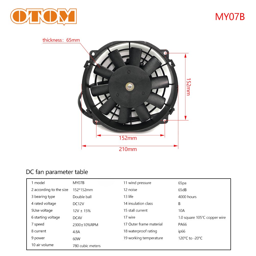 OTOM Universal Motorcycle Cooling Fan Dirt Pit Bike ATV Quad Oil Cooler Water Radiator Electric 12V For KTM Honda Yamaha Kawasak: MY07B