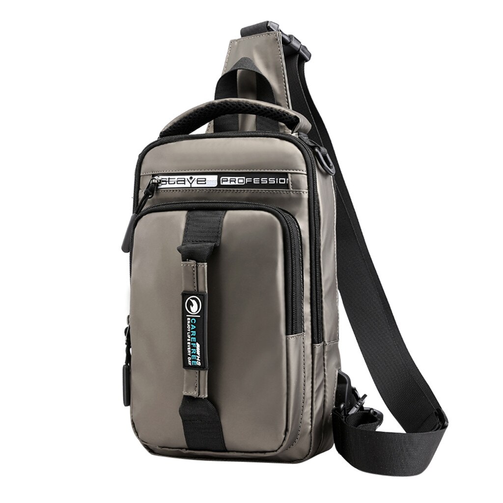 40 # dos homens de Moda Ao Ar Livre Oxford Mochila USB Versátil Bolsa de Ombro Sacos Do Mensageiro Saco Peito Mochila Mujer рюкзак: Khaki