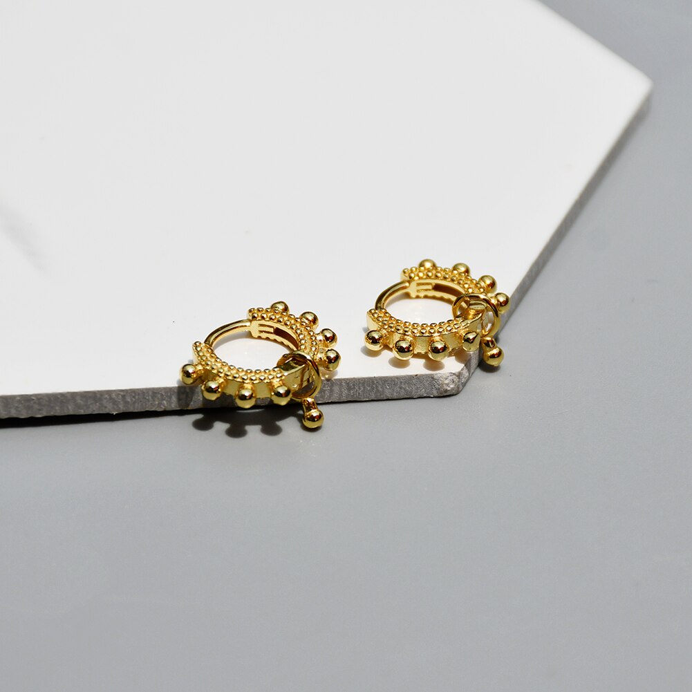 925 Sterling Silver Earring Punk Rivet Round Bead Ear Ring Circle Ear Bone Nail geometry Ear Buckle Wild Boy Girl Ear Je: 1 pair gold 7mm