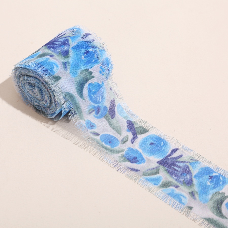 1 Roll 5m*4cm Frayed Edged Satin Handmade Printed flowers Chiffon Silk Ribbon For Wedding Bouquets Birthday Party DIY Decoration: Antique Zinc