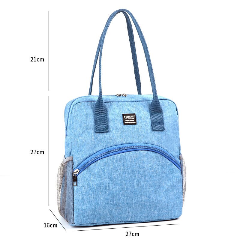 Insulated Luch Bag Women Men Oxford Lunch Bag Thermal Large Capacity Picnic Food Box Bag Hand Bags: light blue