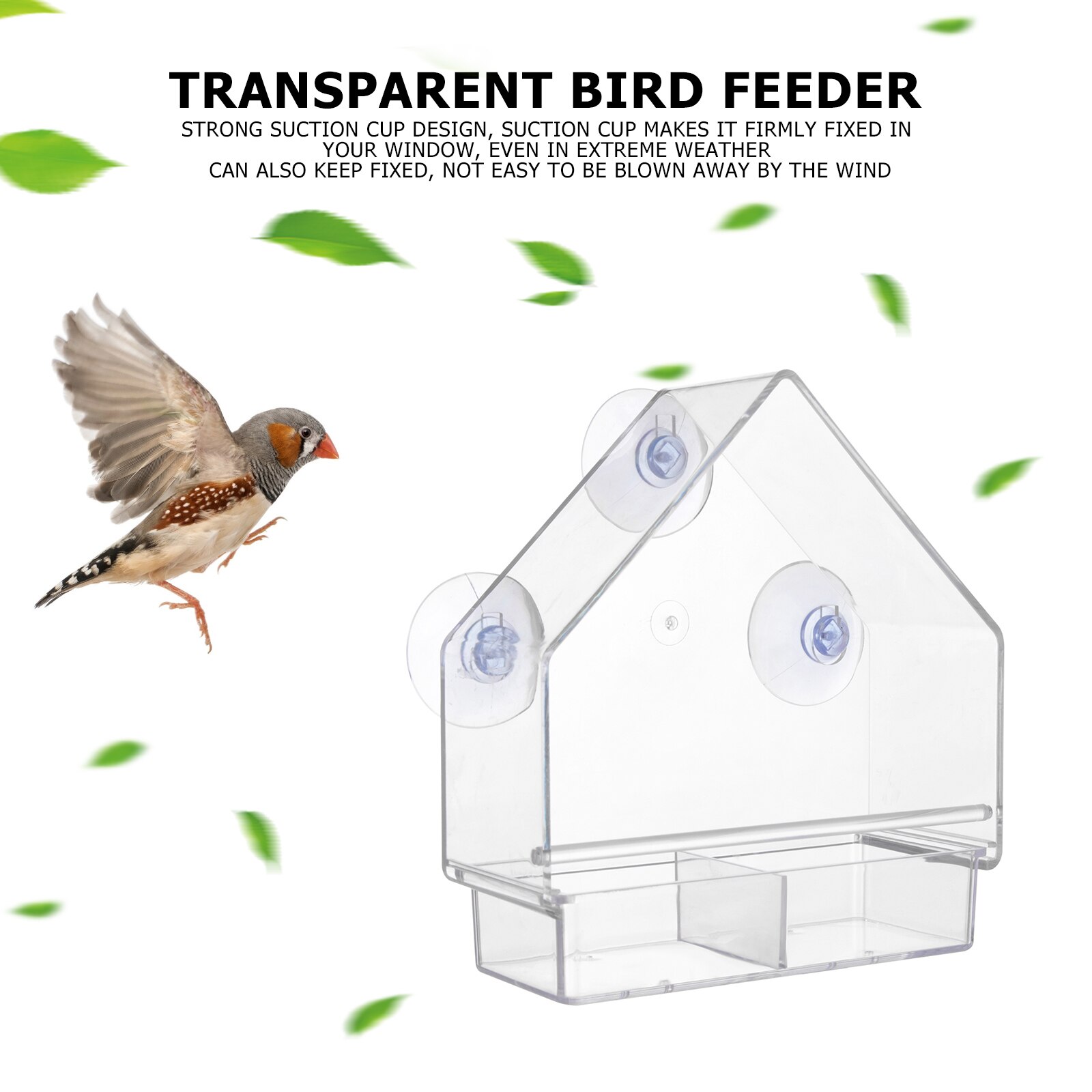 Window Bird Feeder Acrylic Transparent Window Bird Feeder Tray Bird House Pet Feeder Suction Cup Installation House Type Feeder