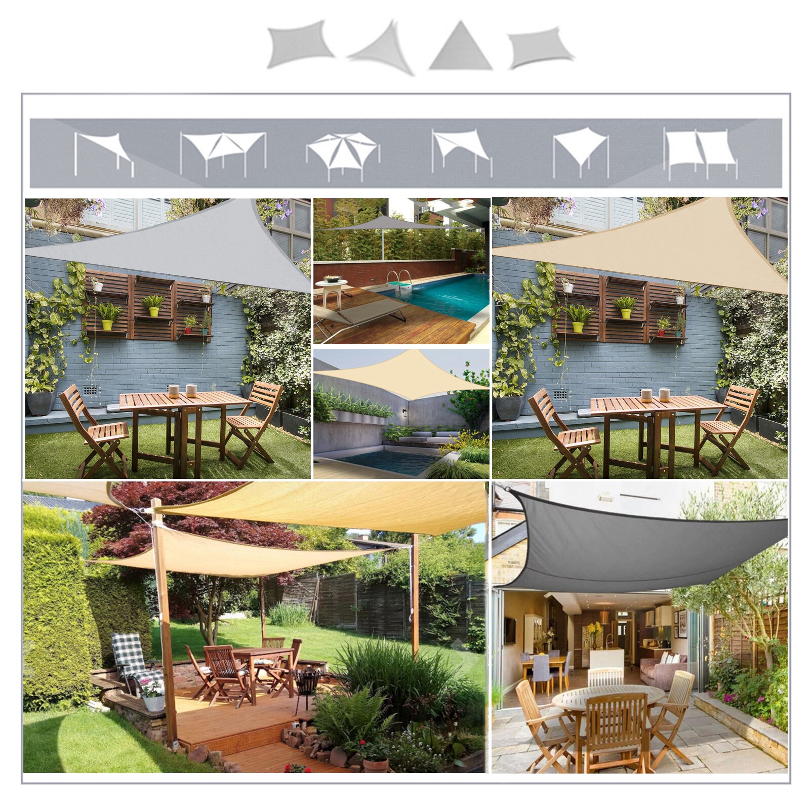 Waterproof Sun Shades Shade Sail Cloth Square Rectangle Garden Swimming Sun Shade Canopi Outdoor Camping Shades Sail Awning