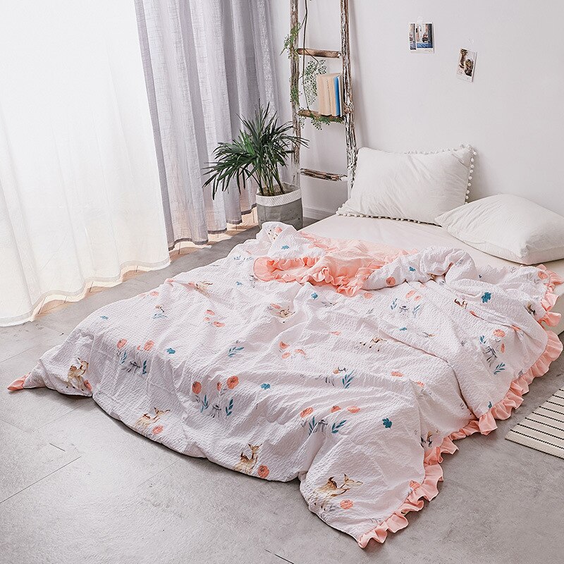 Zomerbeddengoed seersucker zomer koele quilt lotusblad rand reactieve print gewatteerde airconditioner quilt kleine frisse stijl: 150200cm / En