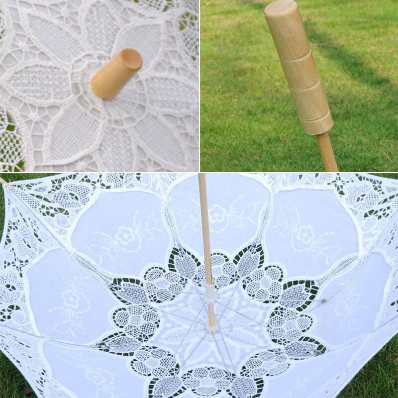 Blonder paraply bomuldsbroderi hvid beige blonder solskærm parasol parasol til bryllupsdekoration fotografering