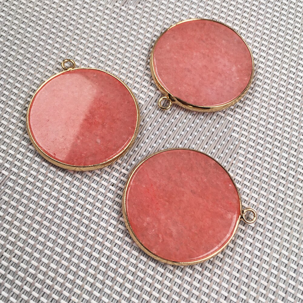 Natural Semi-precious Stone Pendants Disc Shape Agates Pendant Charms For Jewelry Making DIY Necklace Accessories 1Pcs: Orange / 30x35mm