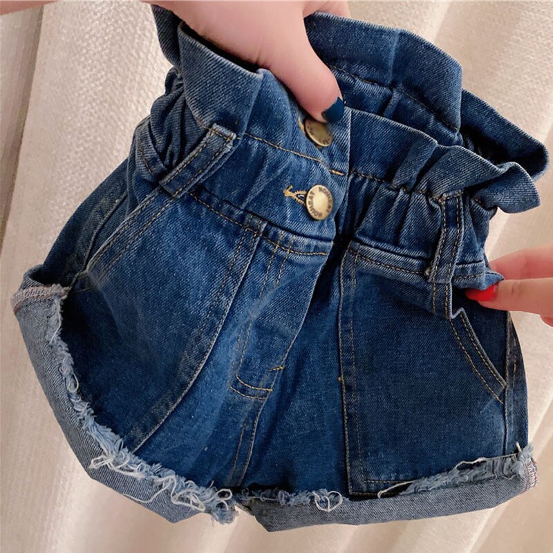 Pantaloni estivi per ragazze pieghe per graffi vita alta Jeans All-Match pantaloncini moda abbigliamento per bambini: 4T