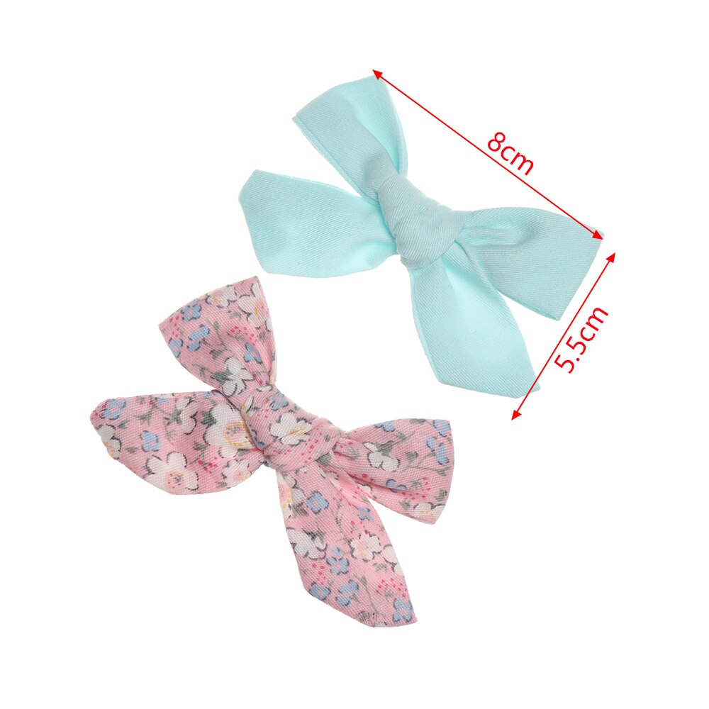 2Pcs Baby Meisjes Afdrukken Bloem Bohemien Mode Boog Bb Hair Clips Kinderen Leuke Katoenen Haarspelden Metalen Baret Haar Accessoires