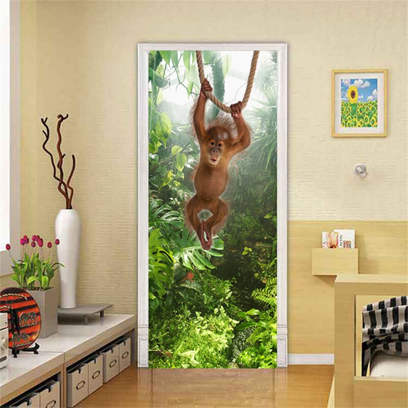 Door Sticker Simple Monkey Living Room Bedroom Home Decor Wall Stickers Self-adhesive Mural Door Decoration Wallpaper