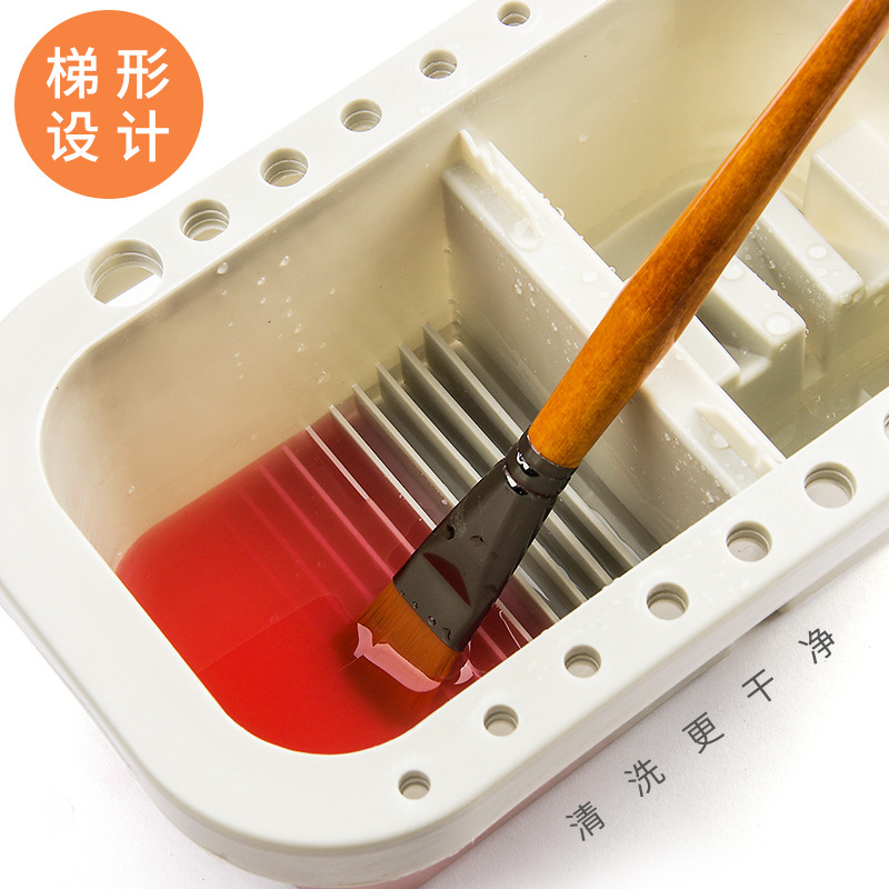 Multifunktions penselbassin med palet farveboks børsteholder trapezformet let at rengøre brugt akvarel oliemaleri