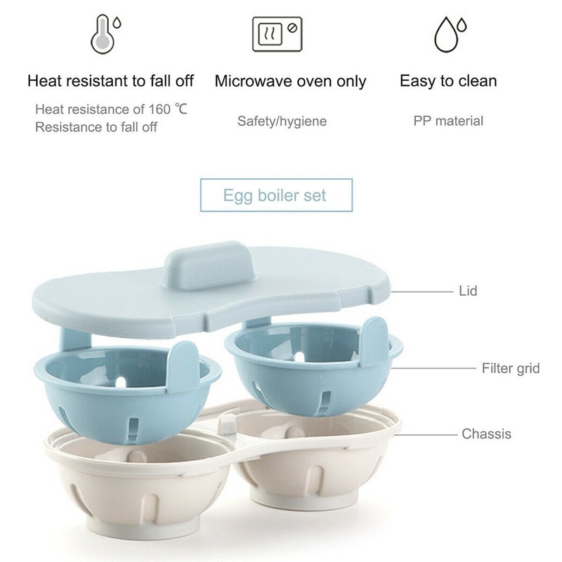 Double-layer Kitchen Microwave Steamed Egg Box Steamed Egg Drain Box Yellow Blue with Lid Two Grids Steamed Two Eggs Box