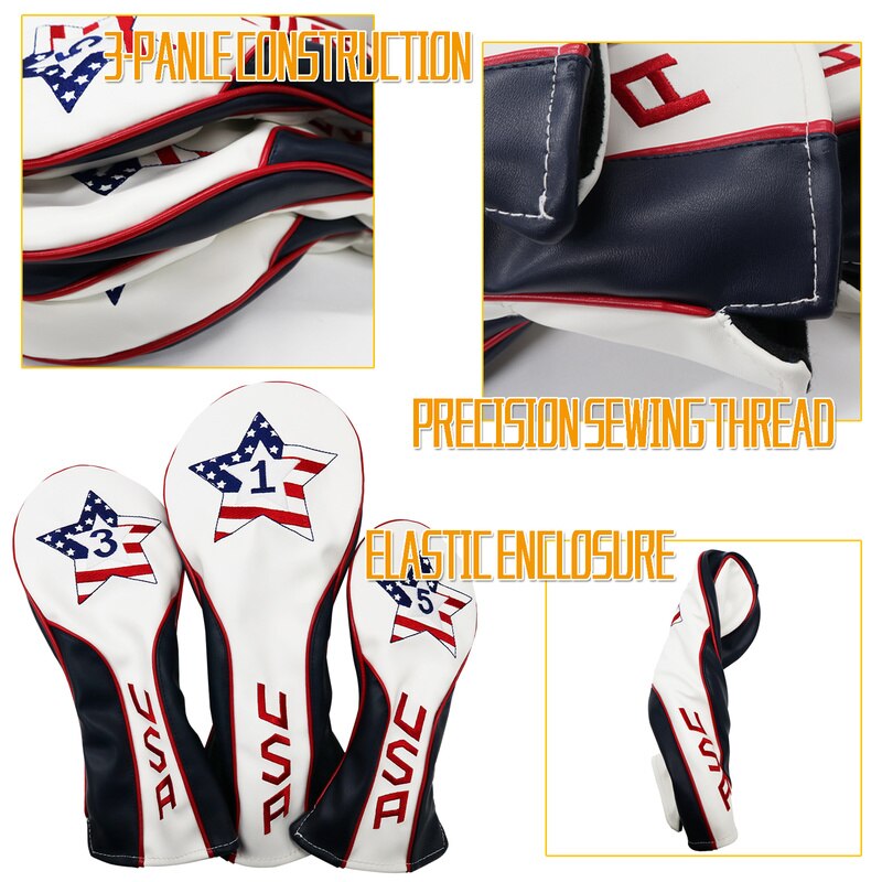 3 Pcs/Set Synthetic Leather Golf Club Head Covers Woods No.1 3 5 Driver Fairway Rescue Club Cover Shpping
