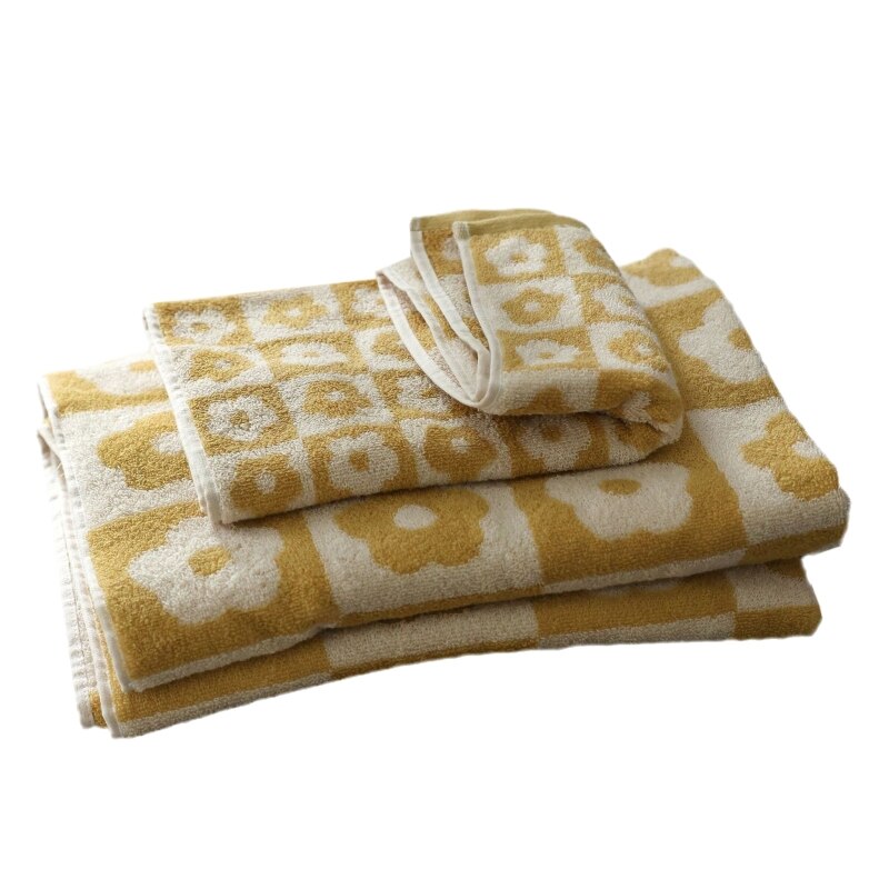 Huishoudelijke Geruite Bloemen Patroon Badhanddoek Katoen Washandje Douche Deken Snelle Droge Absorberende Super Zachte Zwembad Strand Q1FD: Lemon Yellow / S