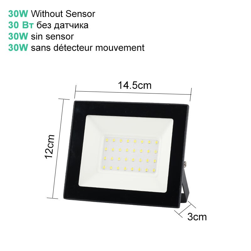 10w 20w 30w 50w 100w led projektør 220v 240v vandtæt pir bevægelsessensor projektør udendørs væglampe projektør projektør: Normal 30w / Kølig hvid (5500-7000k)