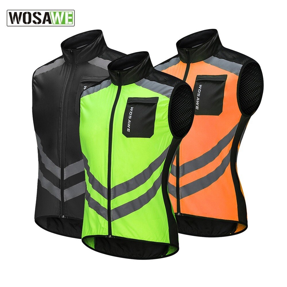 Wosawe Mountainbiken Windjack Vest Reflecterende Waterdichte Huid Korte Mouw Top Licht Mtb Reflecterende Vest