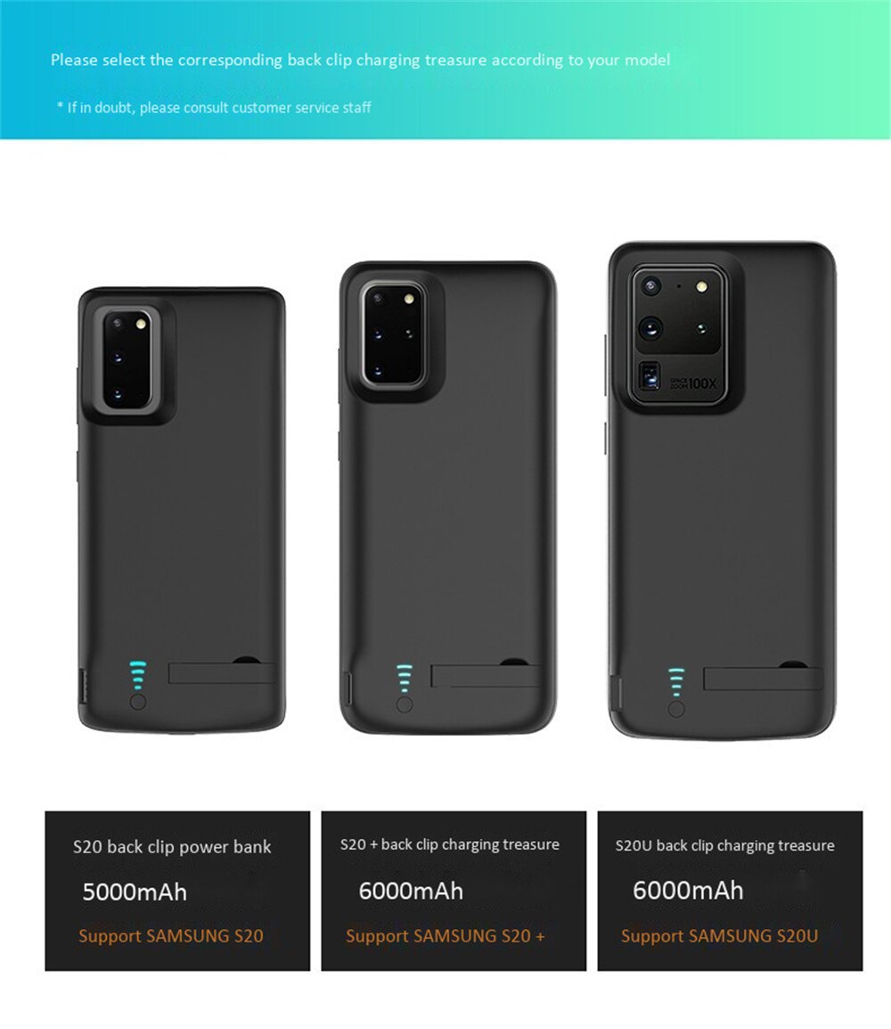 Funda de batería de 6000mah para Samsung Galaxy S20, funda de batería externa Ultra para Samsung S20 Plus S20 + funda de carga