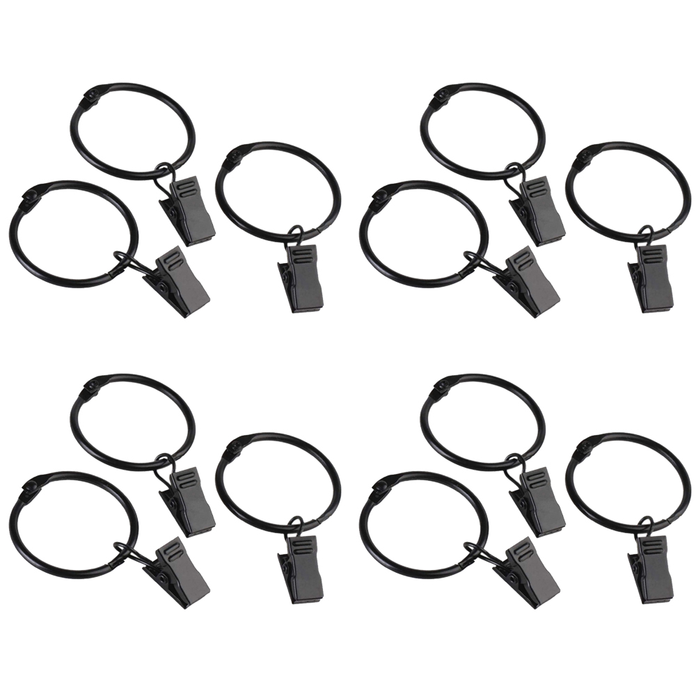 12 pezzi anelli per tende con clip ganci per tende in metallo ganci clip per tendaggi nere con anelli accessori per tende: Default Title