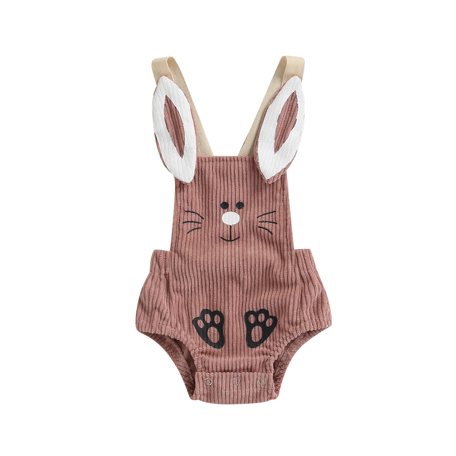 Baby Romper Mouwloze Cartoon Konijn Knop Sluiting Corduroy Bodysuit Voor Meisjes Jongens: A / 6m
